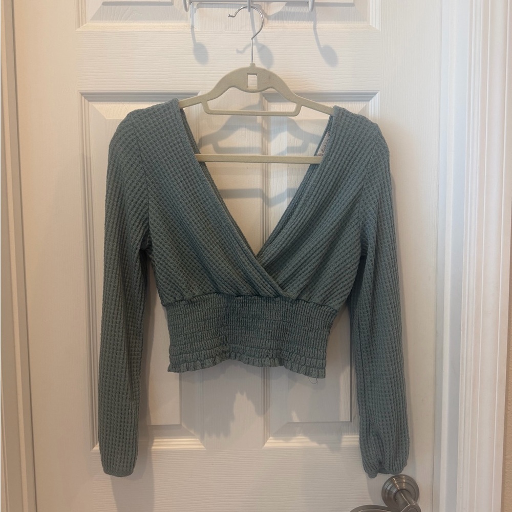 Altar'd State Ribbed Knit Wrap Crop Top - Gray